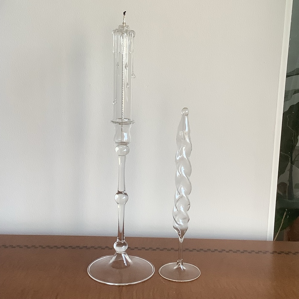 Two Vintage Art Glass Oil Light Holders